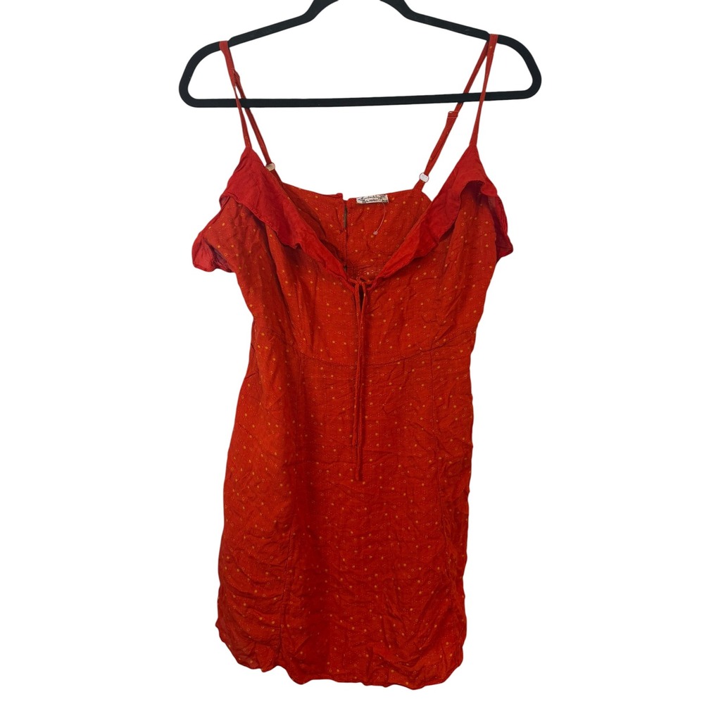 Intimately Free People Red Polka Dot Ruffle Cold Shoulder Mini Dress Small P